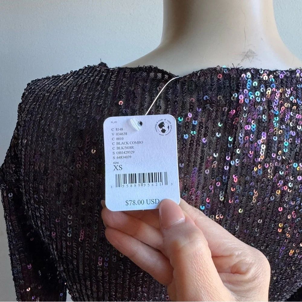 NWT Free People Women's Gold Rush Long Sleeve Top in black